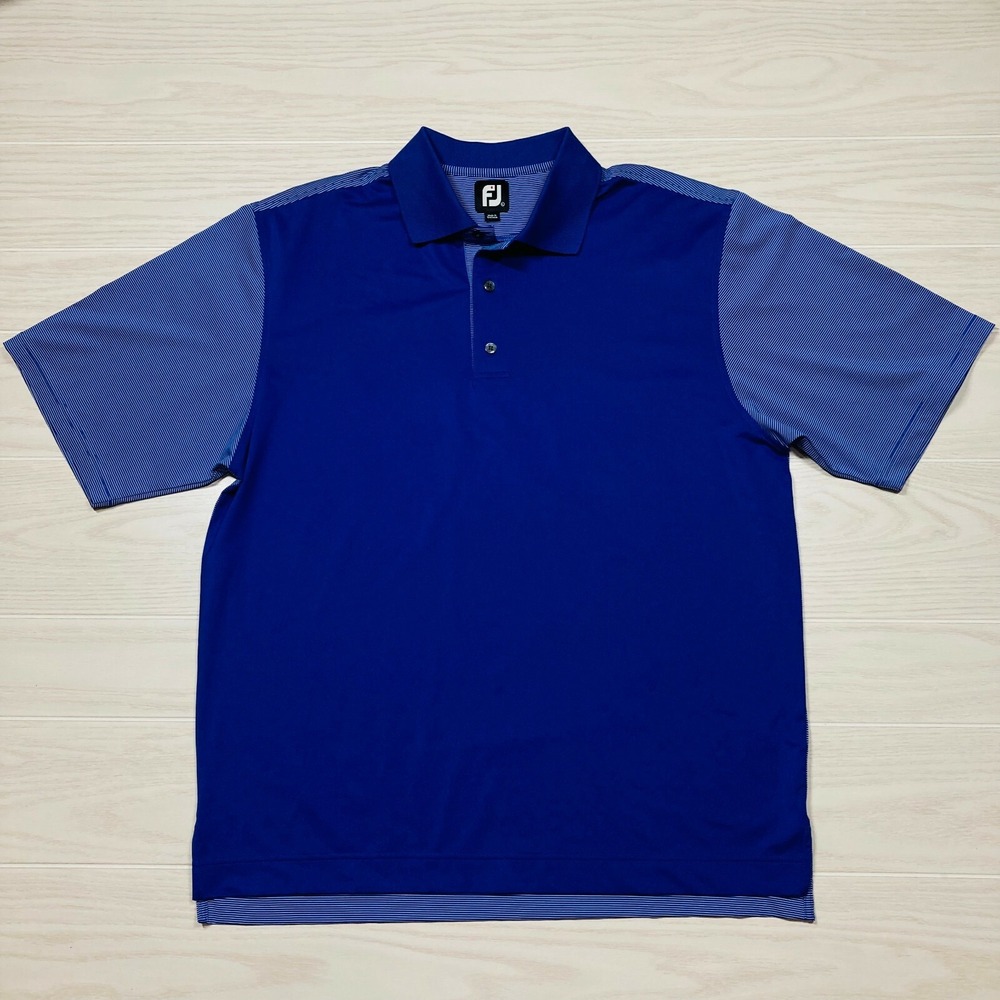 Footjoy Mens Golf Polo Shirt Purple Blue Striped Short Sleeved Size Large
